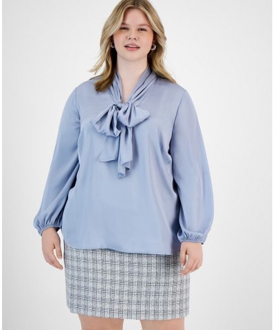 Plus Size Bow-Tie Long-Sleeve Blouse Moonstone $29.81 Tops