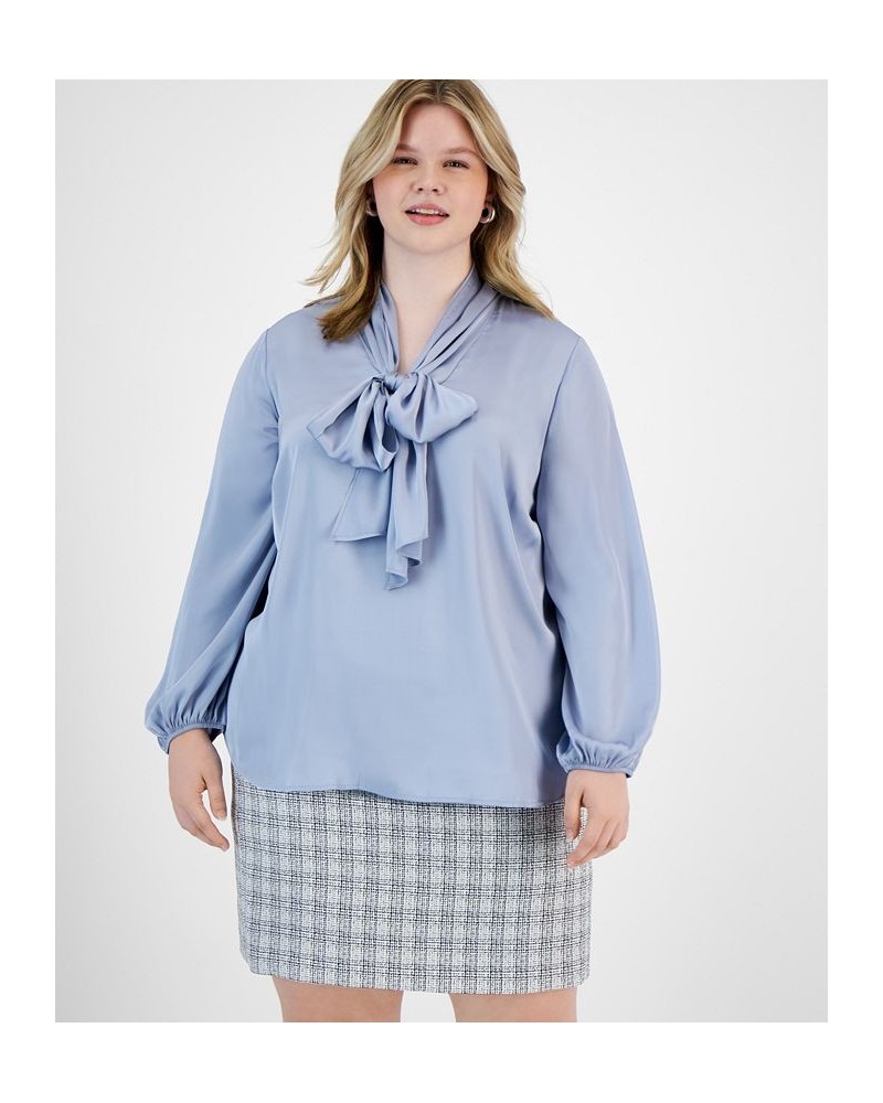 Plus Size Bow-Tie Long-Sleeve Blouse Moonstone $29.81 Tops