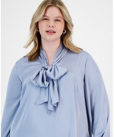 Plus Size Bow-Tie Long-Sleeve Blouse Moonstone $29.81 Tops