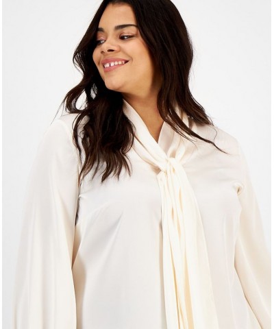 Plus Size Bow-Tie Long-Sleeve Blouse Moonstone $29.81 Tops