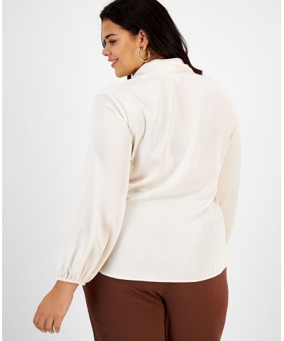 Plus Size Bow-Tie Long-Sleeve Blouse Moonstone $29.81 Tops