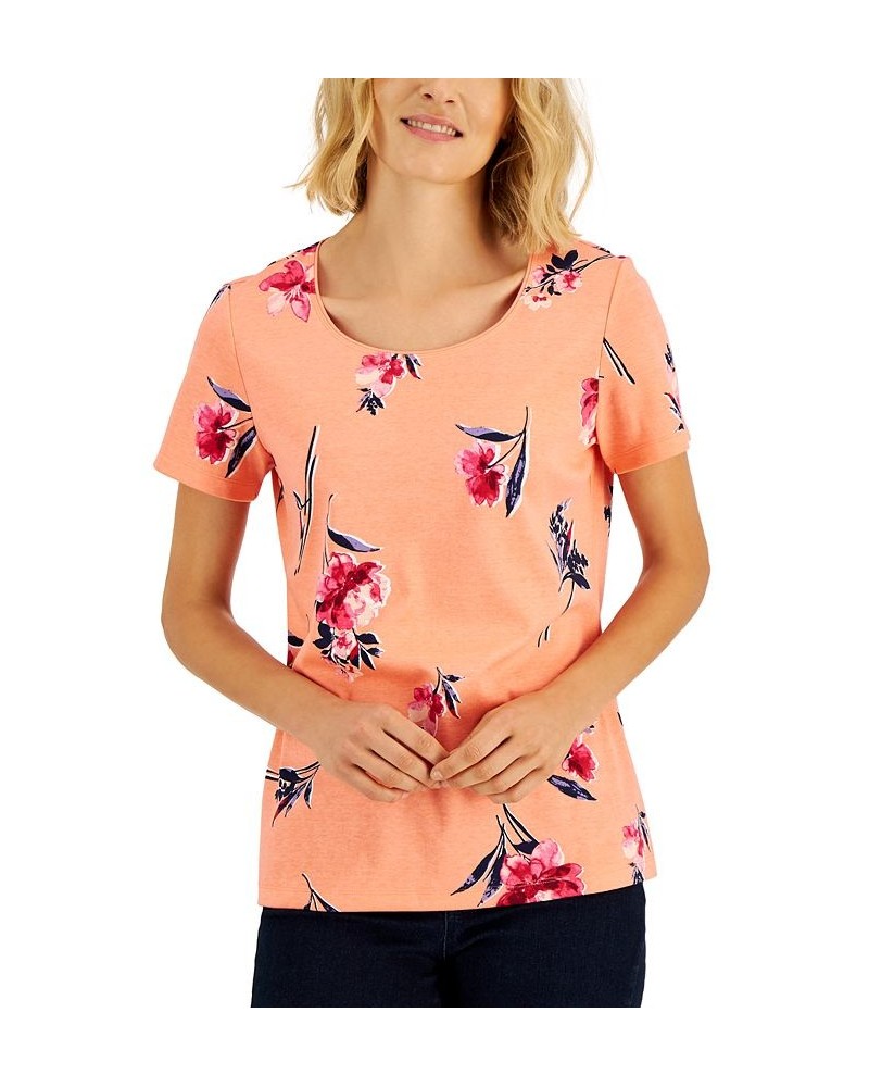 Women's Venus Fleur Printed Relaxed Top Orange $10.06 Tops