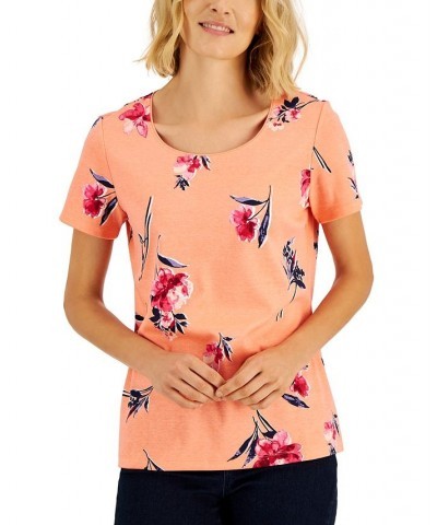 Women's Venus Fleur Printed Relaxed Top Orange $10.06 Tops