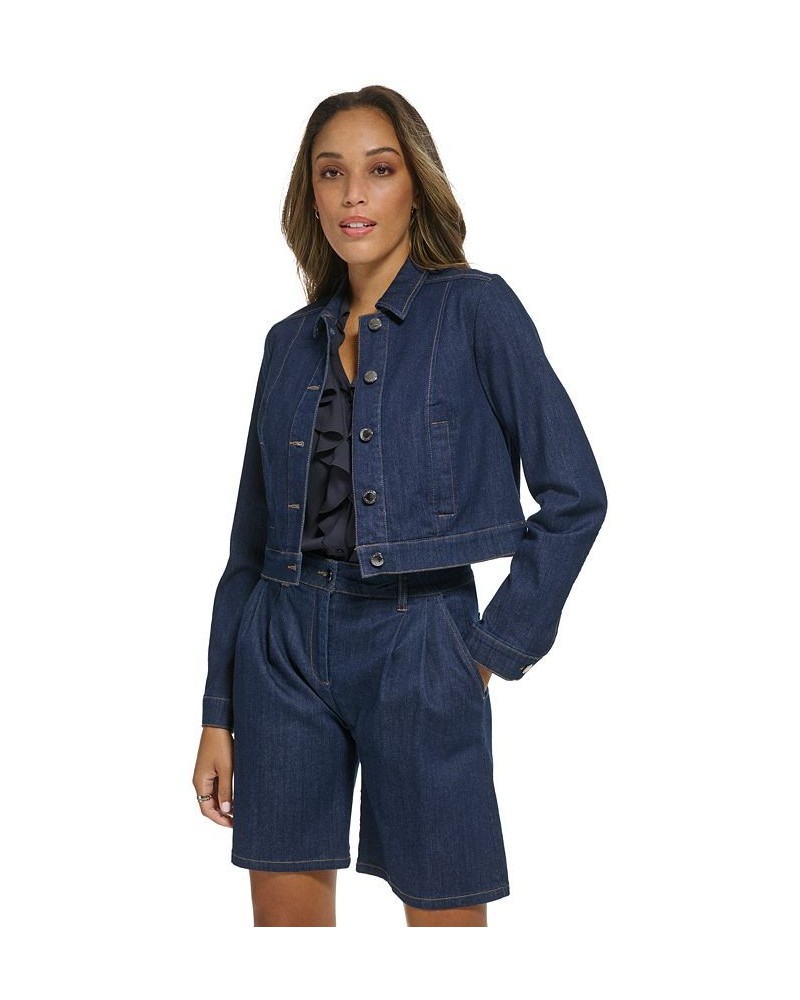 Women's Cropped Denim Jacket Dark Denim $42.83 Jackets