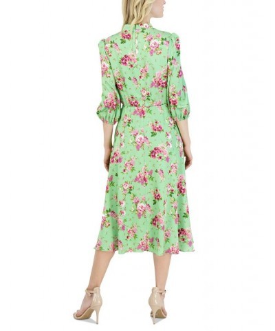 Women's Floral-Print Tie-Waist Midi Dress Green Multi $42.57 Dresses