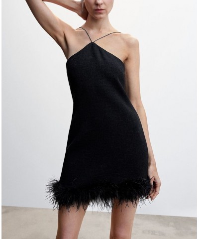 Women's Feather Detail Dress Black $49.00 Dresses