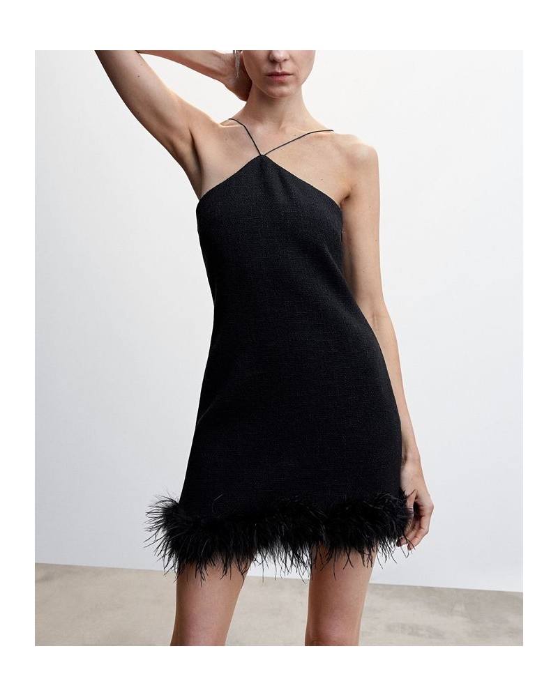 Women's Feather Detail Dress Black $49.00 Dresses