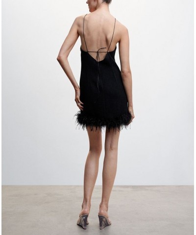 Women's Feather Detail Dress Black $49.00 Dresses