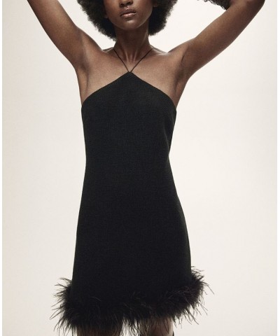 Women's Feather Detail Dress Black $49.00 Dresses