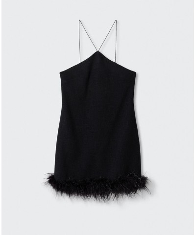 Women's Feather Detail Dress Black $49.00 Dresses