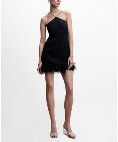 Women's Feather Detail Dress Black $49.00 Dresses