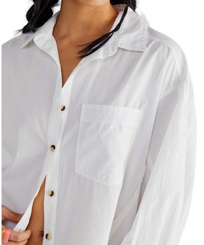 Women's Happy Hour Drop-Shoulder Button-Front Shirt White $46.44 Tops