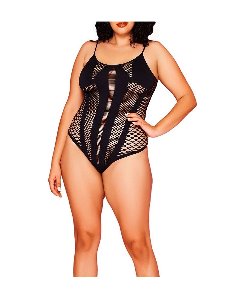 Hattie Plus Size Seamless Teddy with Diamond Mesh Details Black $21.81 Lingerie