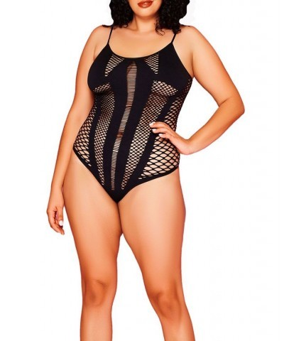 Hattie Plus Size Seamless Teddy with Diamond Mesh Details Black $21.81 Lingerie