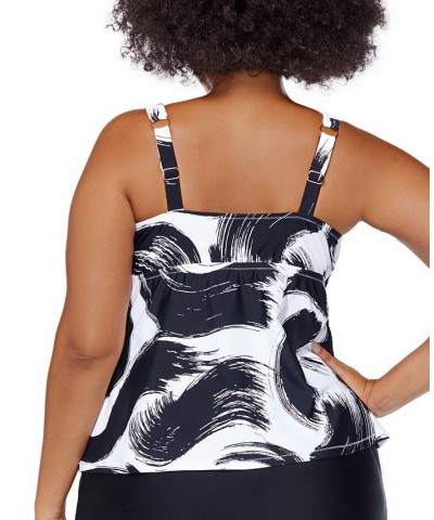 Trendy Plus Size Tanzania Printed Tankini Top Black/White $34.20 Swimsuits