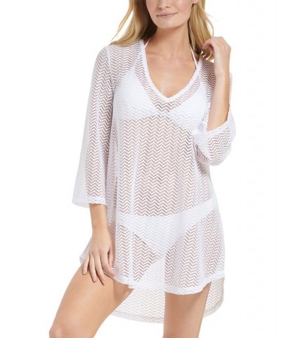 Women's Zig-Zag Mesh Tunic Cover-Up White $18.89 Swimsuits