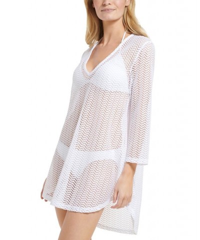 Women's Zig-Zag Mesh Tunic Cover-Up White $18.89 Swimsuits