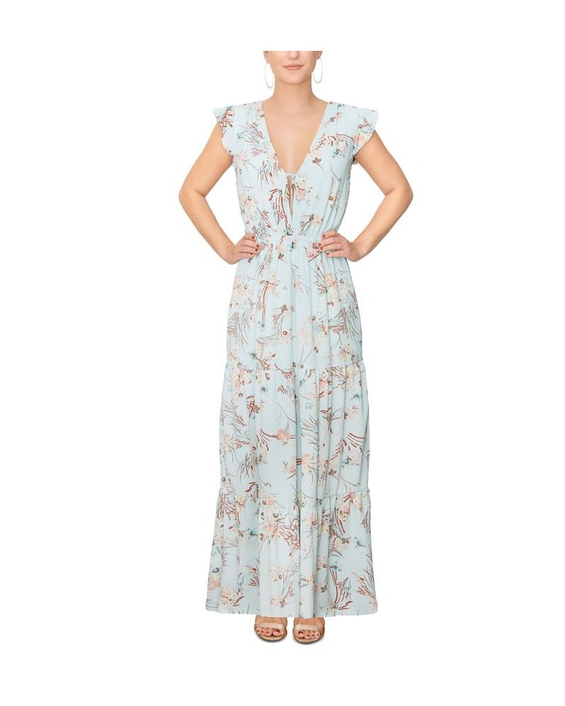 Women's Alice Printed Flutter-Sleeve Maxi Dress Sky Floral $50.70 Dresses