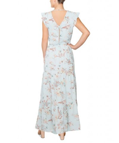 Women's Alice Printed Flutter-Sleeve Maxi Dress Sky Floral $50.70 Dresses