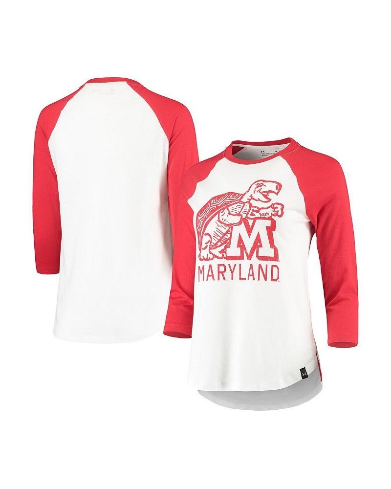 Women's White Red Maryland Terrapins Performance Cotton 3/4-Sleeve Raglan T-shirt White, Red $23.00 Tops