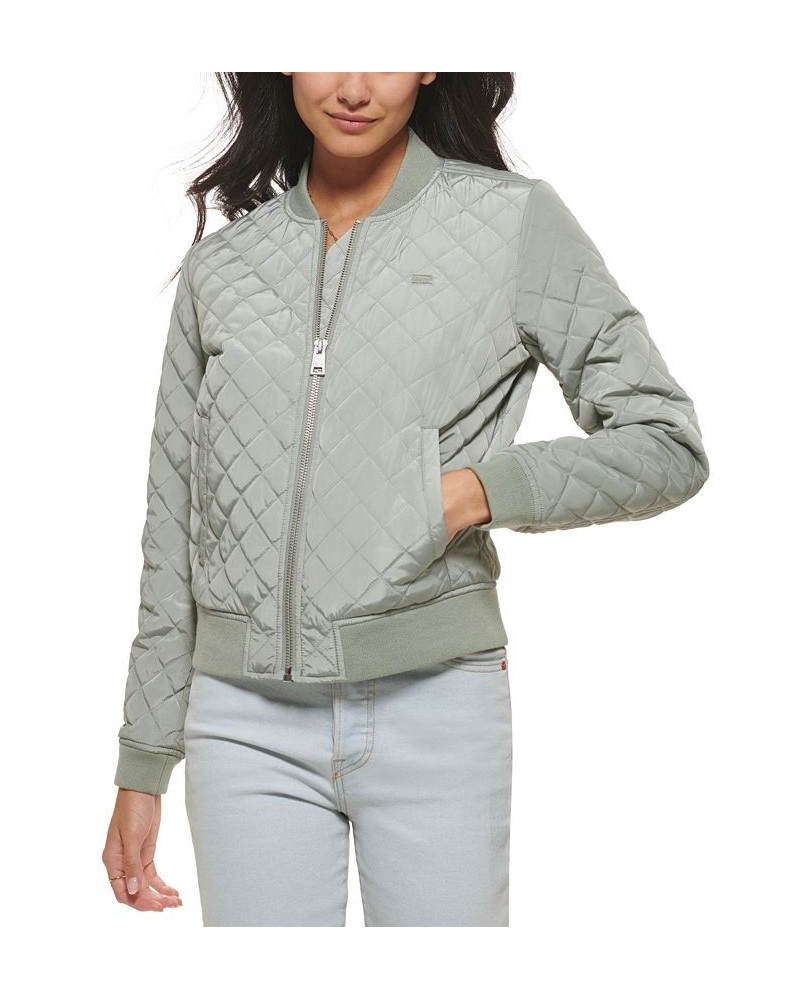 Diamond Quilted Bomber Jacket Sea Green $37.80 Jackets