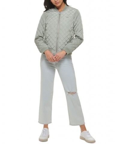 Diamond Quilted Bomber Jacket Sea Green $37.80 Jackets