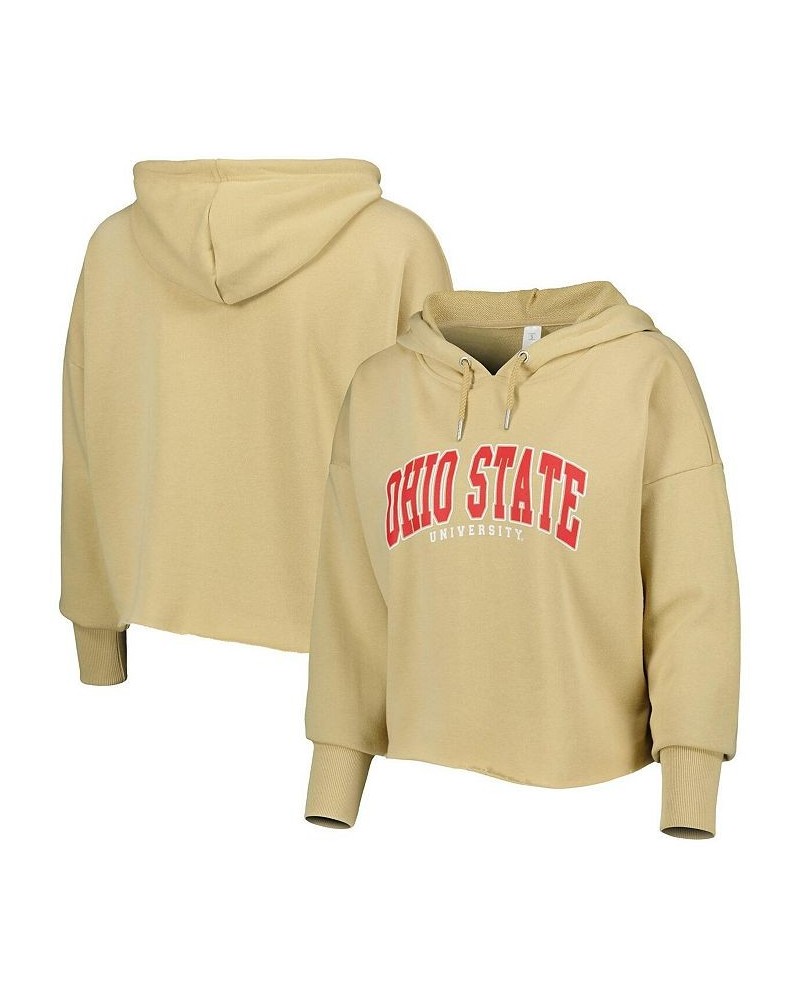 Women's Tan Ohio State Buckeyes Core University Cropped French Terry Pullover Hoodie Tan $36.75 Sweatshirts