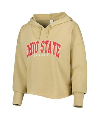 Women's Tan Ohio State Buckeyes Core University Cropped French Terry Pullover Hoodie Tan $36.75 Sweatshirts