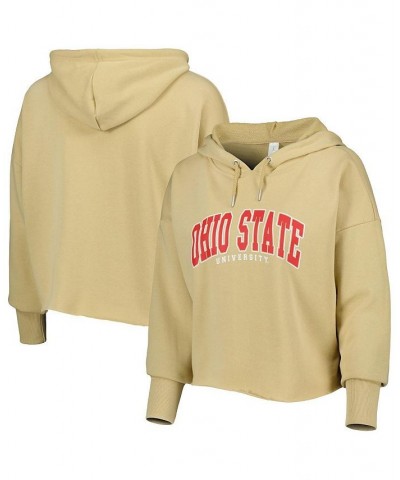 Women's Tan Ohio State Buckeyes Core University Cropped French Terry Pullover Hoodie Tan $36.75 Sweatshirts