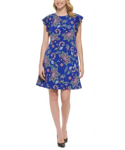 Petite Paisley-Print Flutter-Sleeve Dress Royal $22.68 Dresses
