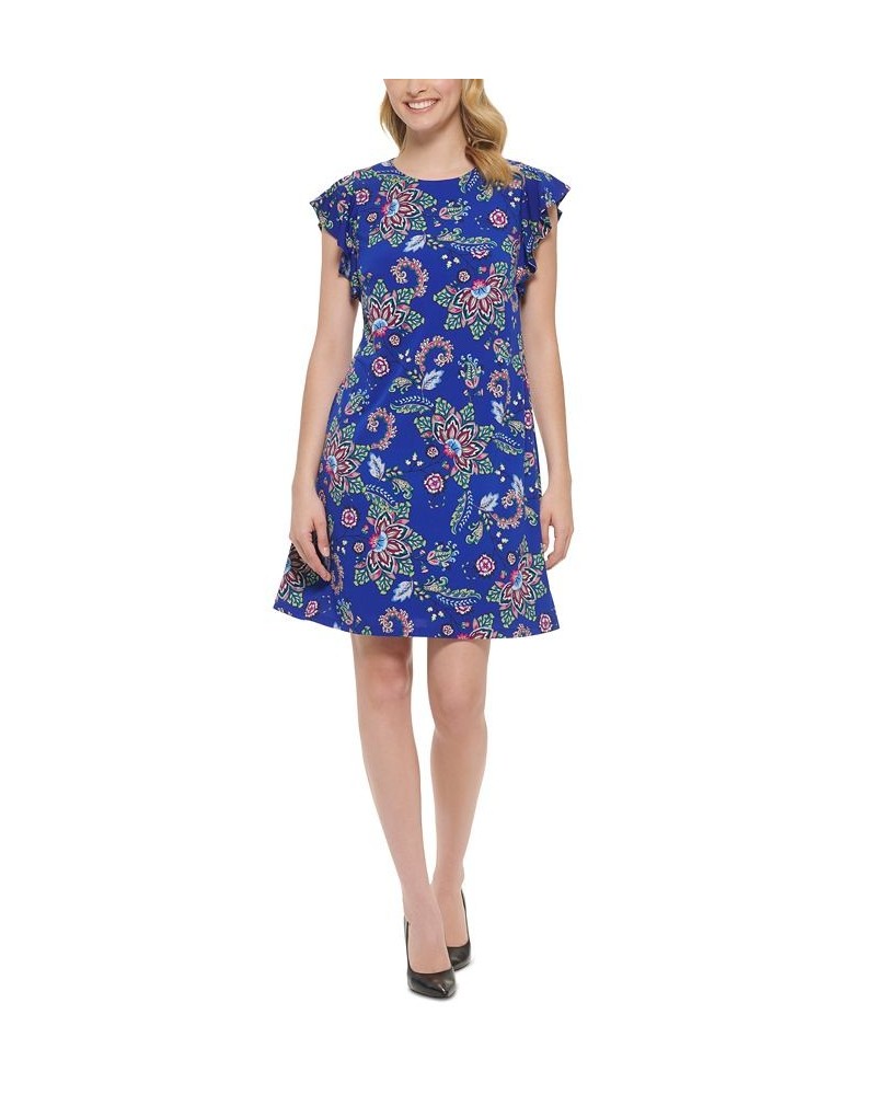 Petite Paisley-Print Flutter-Sleeve Dress Royal $22.68 Dresses