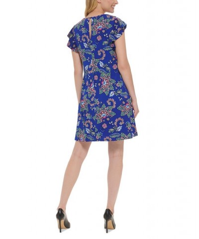 Petite Paisley-Print Flutter-Sleeve Dress Royal $22.68 Dresses