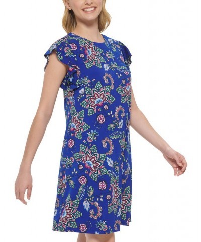 Petite Paisley-Print Flutter-Sleeve Dress Royal $22.68 Dresses