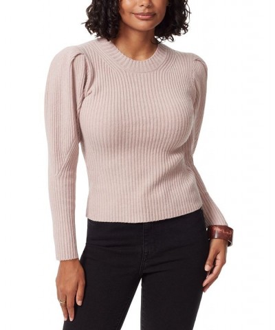 Women's Cohen Ribbed Puff-Sleeve Sweater Purple $35.39 Sweaters