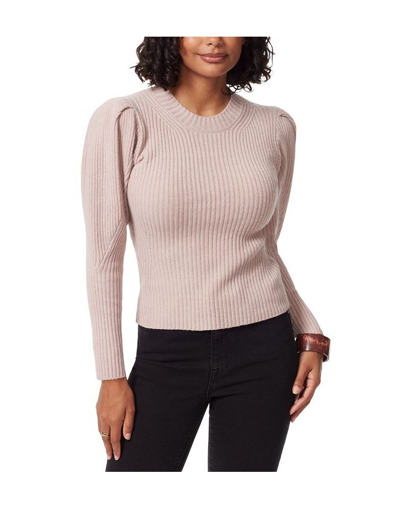 Women's Cohen Ribbed Puff-Sleeve Sweater Purple $35.39 Sweaters