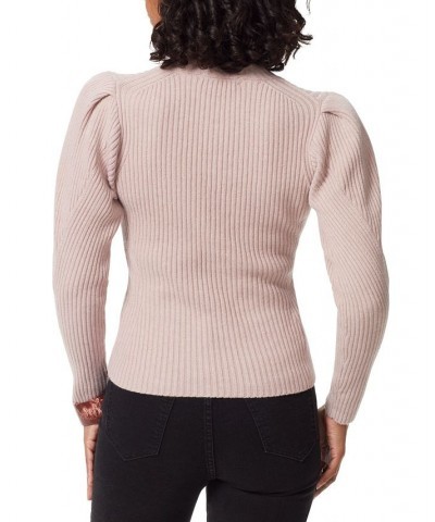 Women's Cohen Ribbed Puff-Sleeve Sweater Purple $35.39 Sweaters