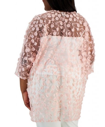 Plus Size Oversized Floral-Applique Side-Slit Sheer Cardigan Top Cherry Blossom $37.59 Tops