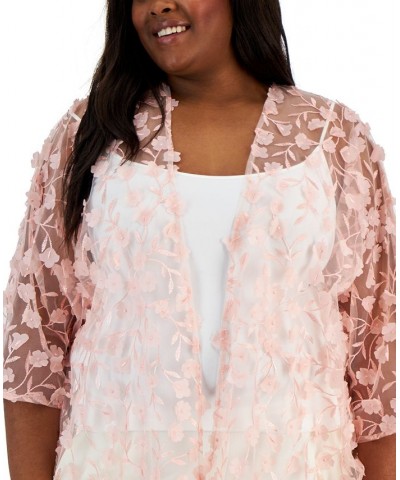 Plus Size Oversized Floral-Applique Side-Slit Sheer Cardigan Top Cherry Blossom $37.59 Tops