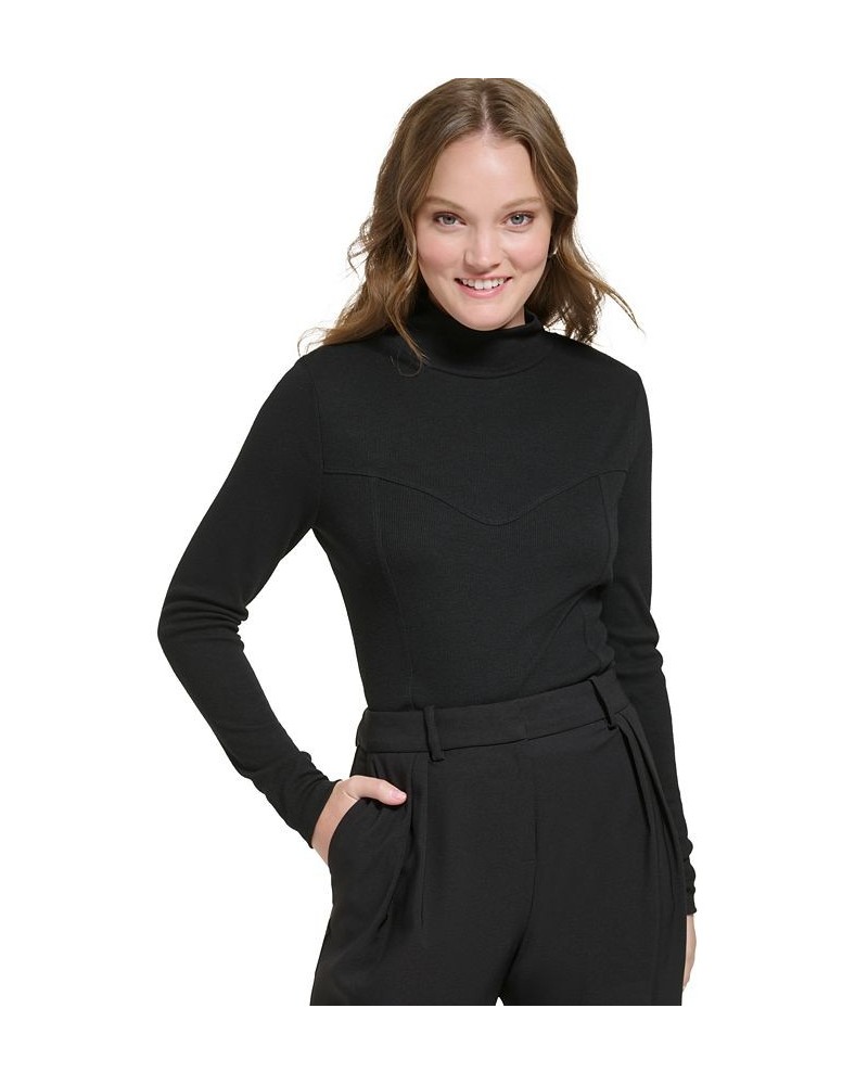 Women's Corset-Stitched Turtleneck Black $34.87 Tops