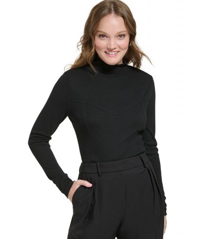 Women's Corset-Stitched Turtleneck Black $34.87 Tops