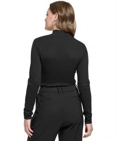 Women's Corset-Stitched Turtleneck Black $34.87 Tops