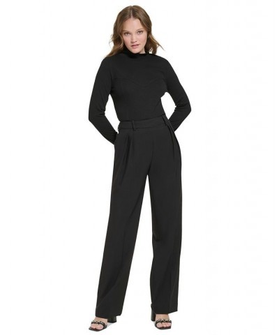 Women's Corset-Stitched Turtleneck Black $34.87 Tops