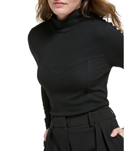 Women's Corset-Stitched Turtleneck Black $34.87 Tops