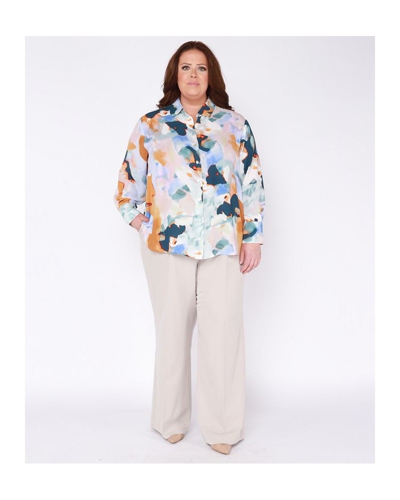 Trendy Plus Size Printed Shirt & Wide-Leg Pants Medium Tan $16.64 Pants