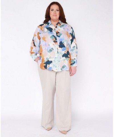 Trendy Plus Size Printed Shirt & Wide-Leg Pants Medium Tan $16.64 Pants