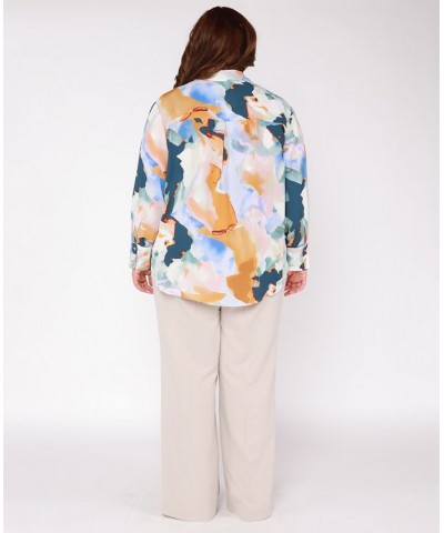 Trendy Plus Size Printed Shirt & Wide-Leg Pants Medium Tan $16.64 Pants