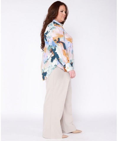 Trendy Plus Size Printed Shirt & Wide-Leg Pants Medium Tan $16.64 Pants