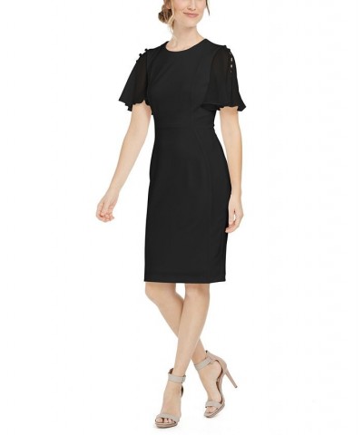 Women's Chiffon-Short-Sleeve Sheath Dress Black $46.08 Dresses