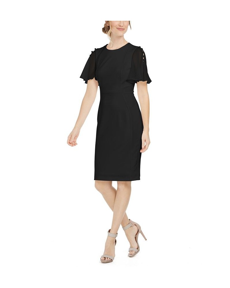 Women's Chiffon-Short-Sleeve Sheath Dress Black $46.08 Dresses