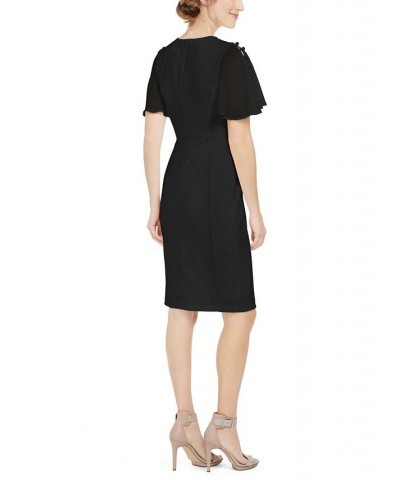 Women's Chiffon-Short-Sleeve Sheath Dress Black $46.08 Dresses